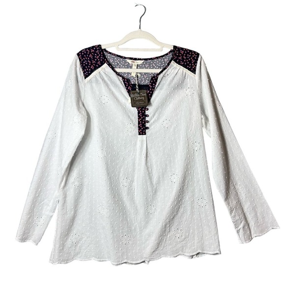 Matilda Jane Top Womens Medium White Eyelet Dotted‎ Snow Globe Tunic Top NEW - Picture 1 of 8